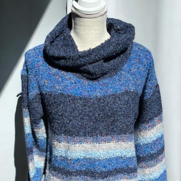 🌻NEW w.tag Knitizen Blue Striped Chunky Cozy  Warm Cowl Neck Sweater Size S - Picture 5 of 10